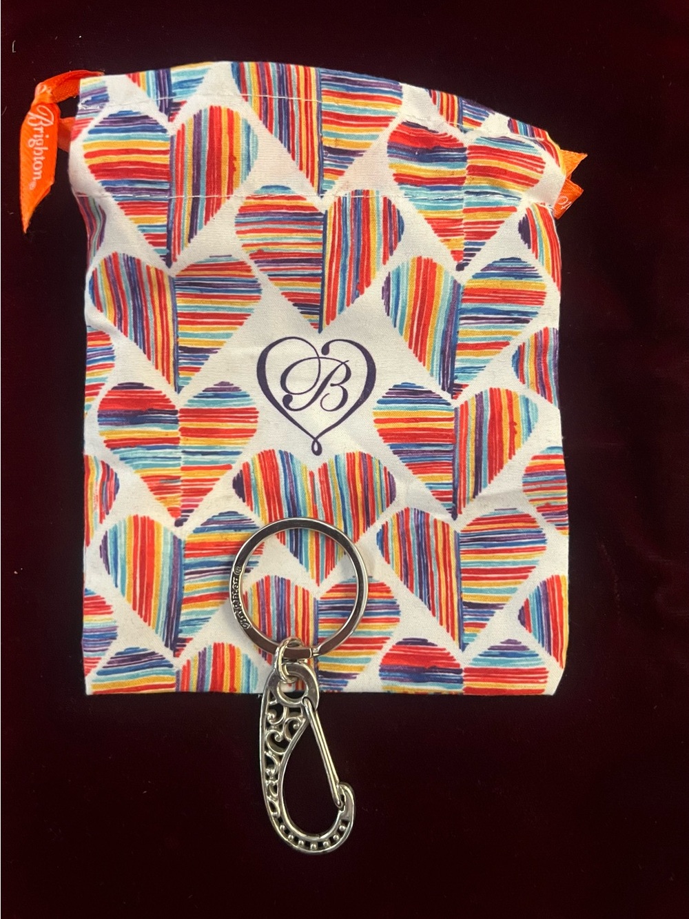 Brighton Multicolor Stripe Heart Keyring Pouch with Silver-Tone Carabiner